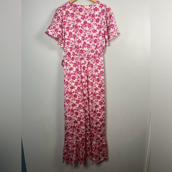 new DRAPER JAMES RSVP™ Flutter Sleeve Wrap Maxi Dress size Small Pink floral - Picture 7 of 7